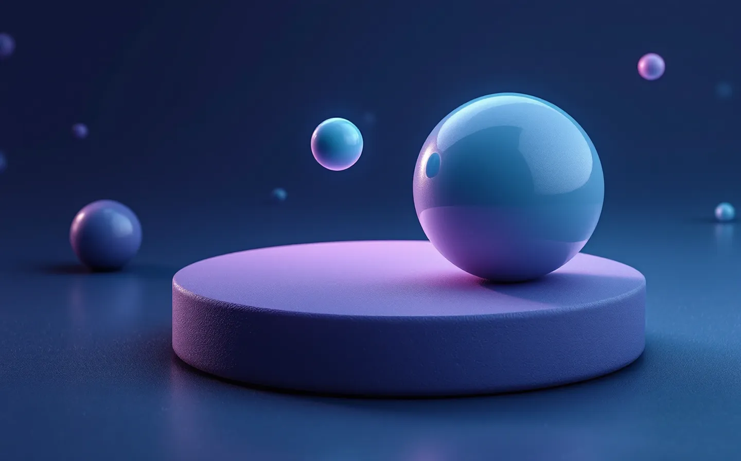 A soft-UI illustration of a small aqua peptide bead bonded to a large periwinkle albumin sphere as gently extruded soft shapes on a deep cool slate ground